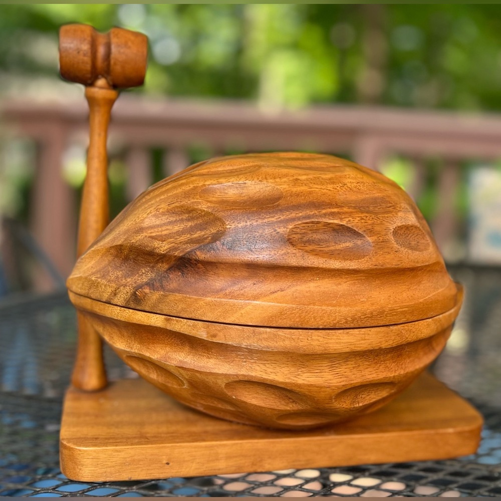 Vintage Monkeypod Wood Nutcracker Bowl with Mallet & Picks, SO FUN! 😄